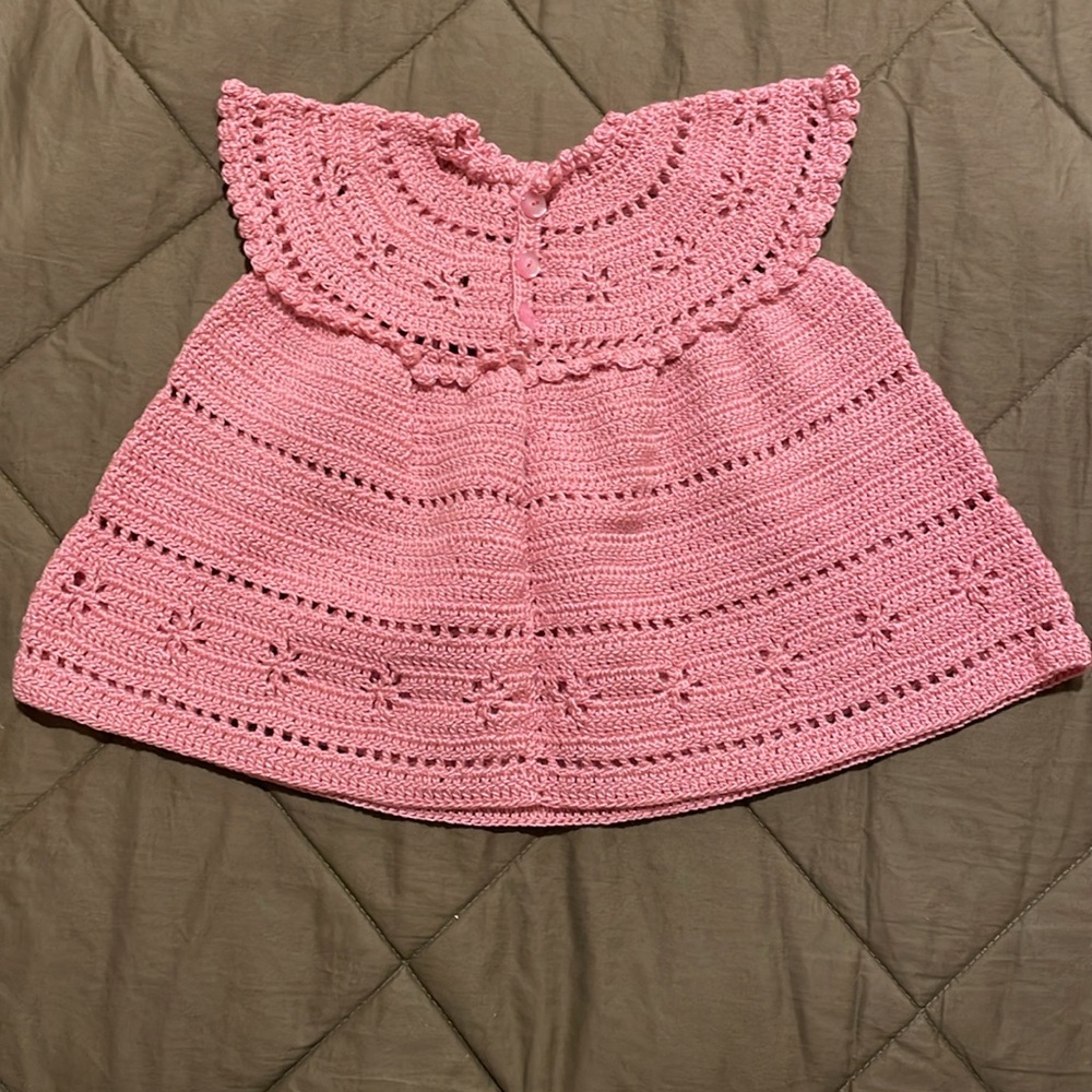 Handmade pink vintage knit baby dress o/s - Picture 4 of 13